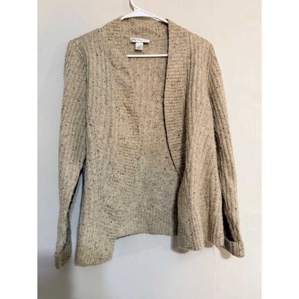 Christopher & Banks Womens Cardigan Sweater Speckled Knit Open Front Tan Size  S